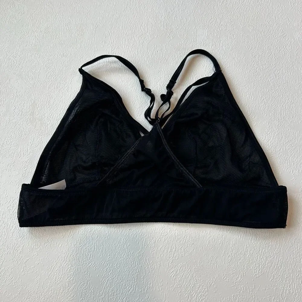 Spencers Black Mesh Bralette Leaf Embroidery Festival Alt Top S